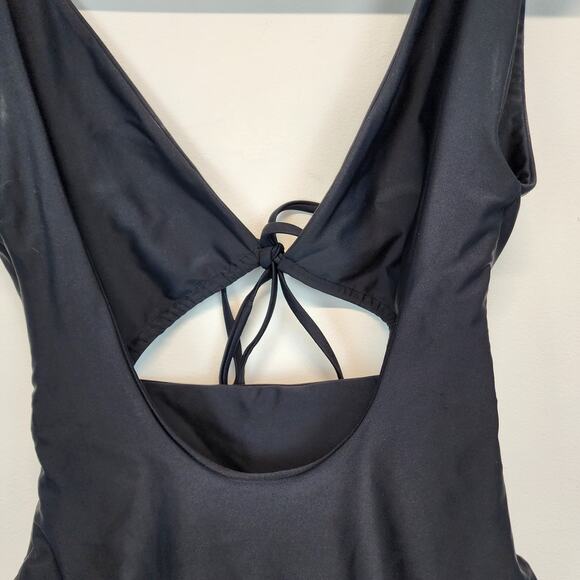 Jade Cava One Piece Black Swimsuit Size M Cutout Tie Front Low Back Beach Vaca - Picture 7 of 9